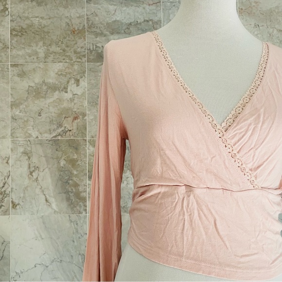 BP. Pink Smoke Faux Wrap Front Crop Top - Picture 3 of 8